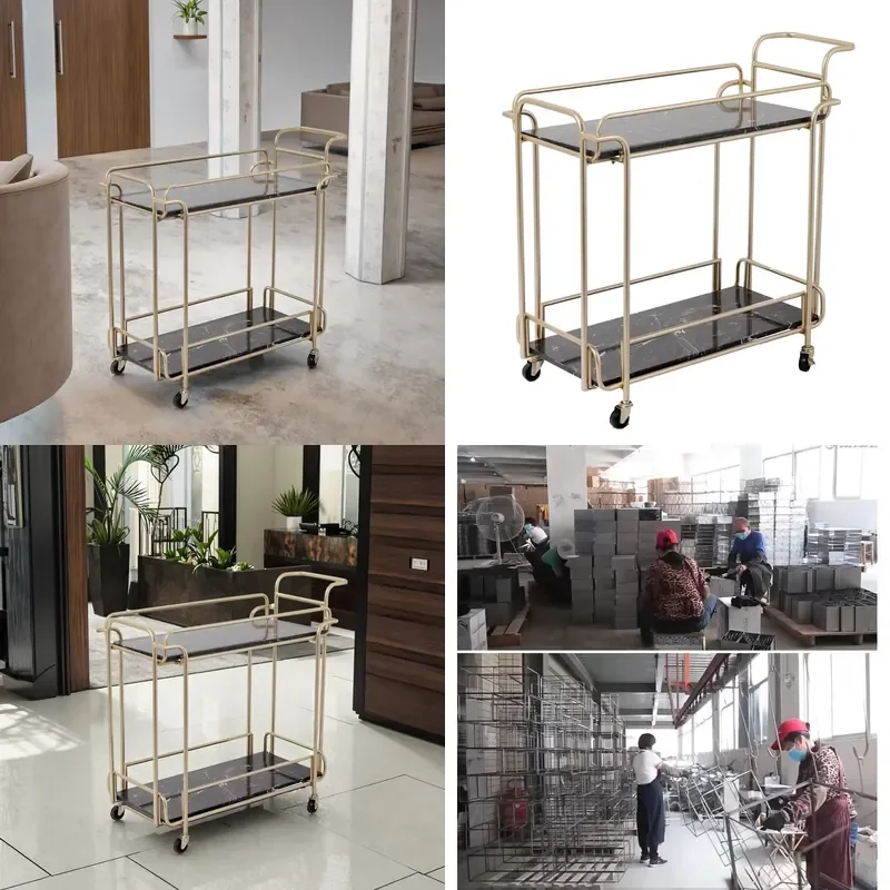for 2025 Custom Luxury Gold Metal Folding Bar Trolley Modern Wine Food Cart  Party Hotel Family Restaurant