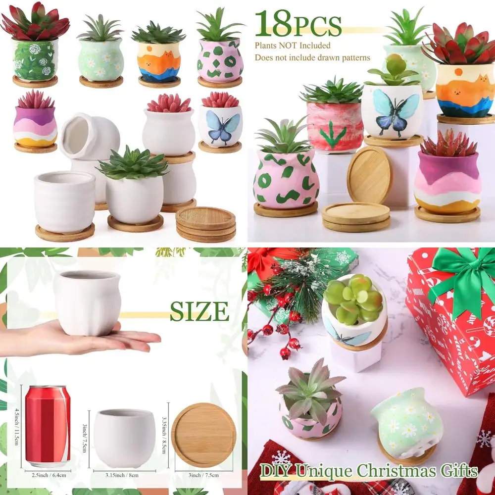 

DIY Ceramic Succulent Pots Set, 18 Pieces, 3.5 Inch, Unpainted for Painting and Craft Projects, Paintable Ceramic Bisque, Ideal