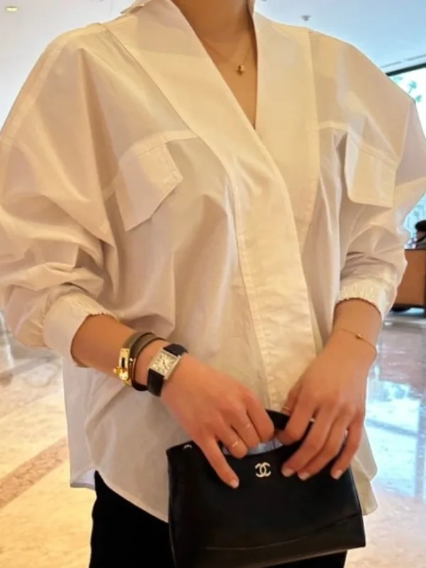 Chic Inizio Autunno Croce V-Ne Allentato Versatile Lungo Sve Color irt Top da donna Faion Commute Sle Abbigliamento casual