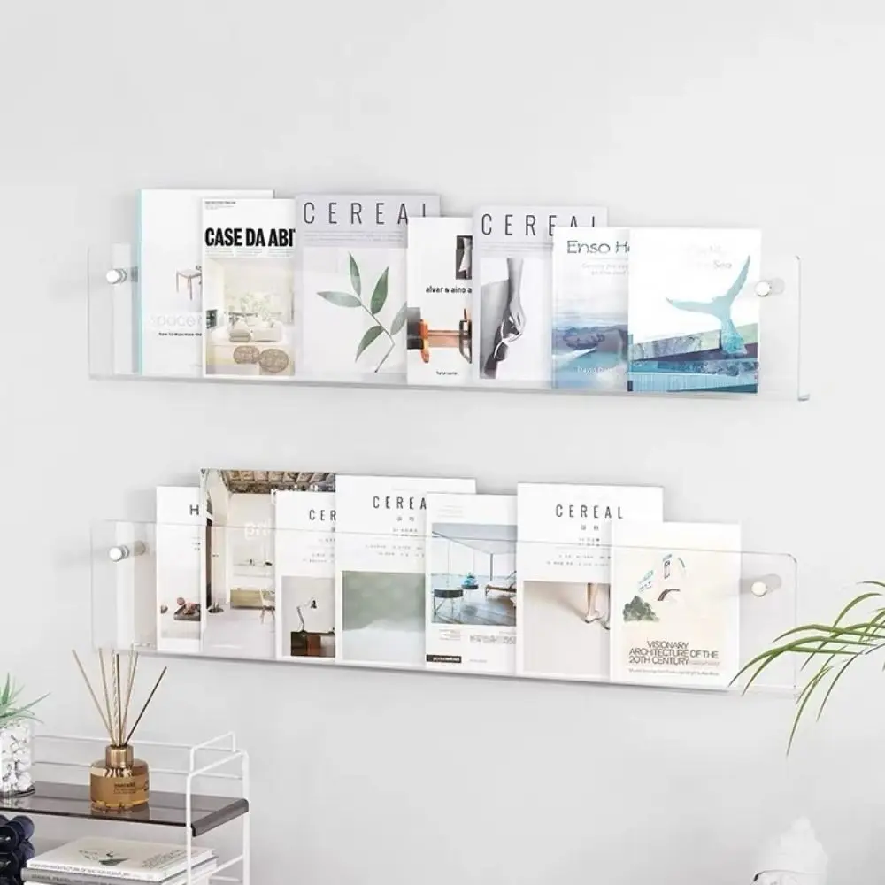 Acrylic Magazine Rack Brochure Holder Wall Mount Floating Bookshelves Literature Organizer Italian Pamphlet Stand Shelf