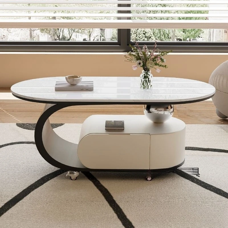 

Cream removable light luxury Italian rock slab coffee table room household small apartment advanced modern simplicity