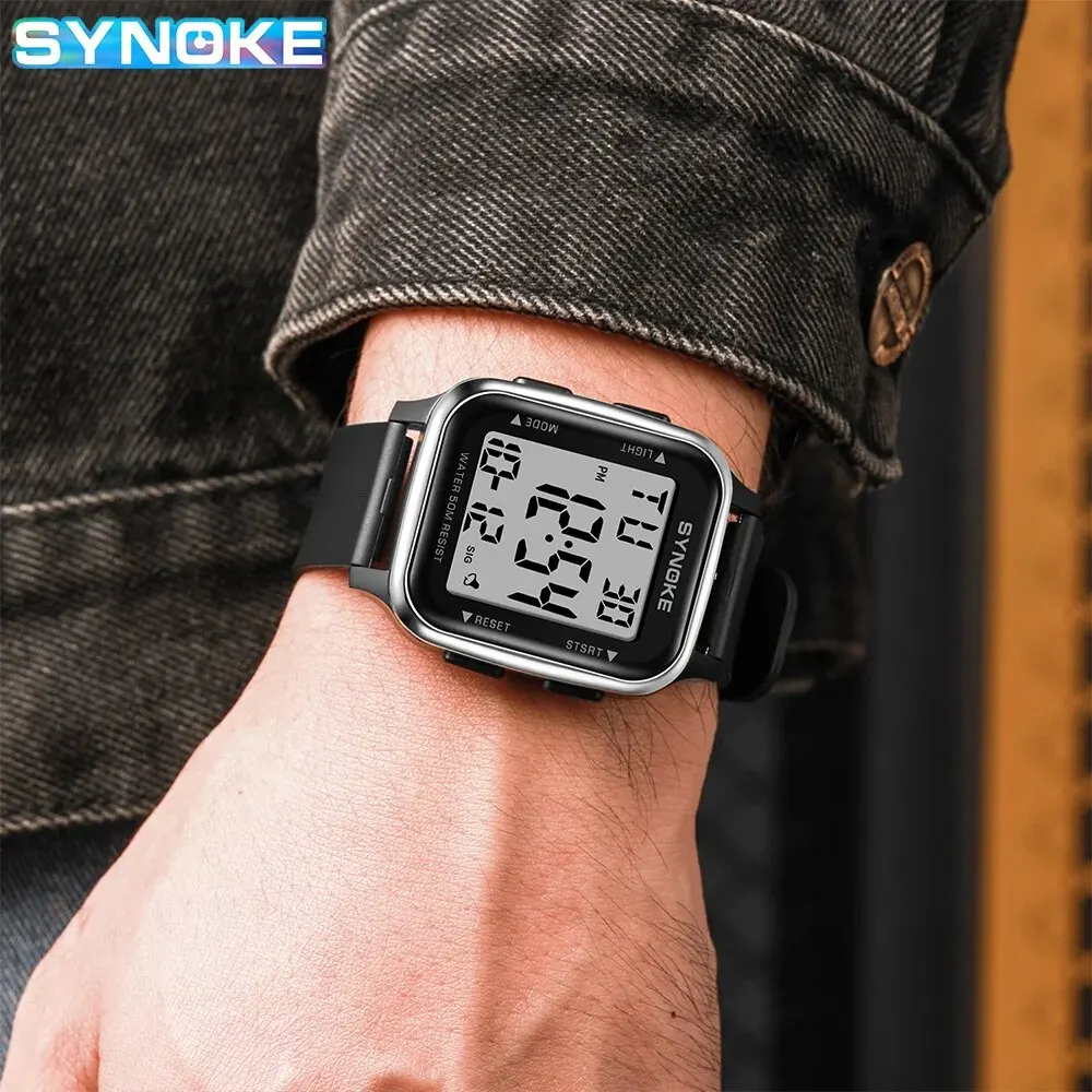 SYNOKE Watch Outdoor Sports Multifunctional Waterproof Shock Resistant Large Screen Display Luminous LED Digital Watch For Men