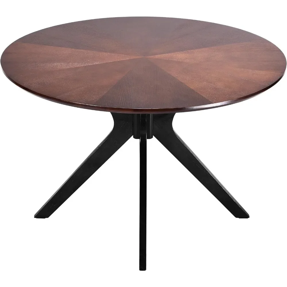 Round dining table can accommodate 4-6 people, kitchen dining table round solid wood dining table with intersecting base