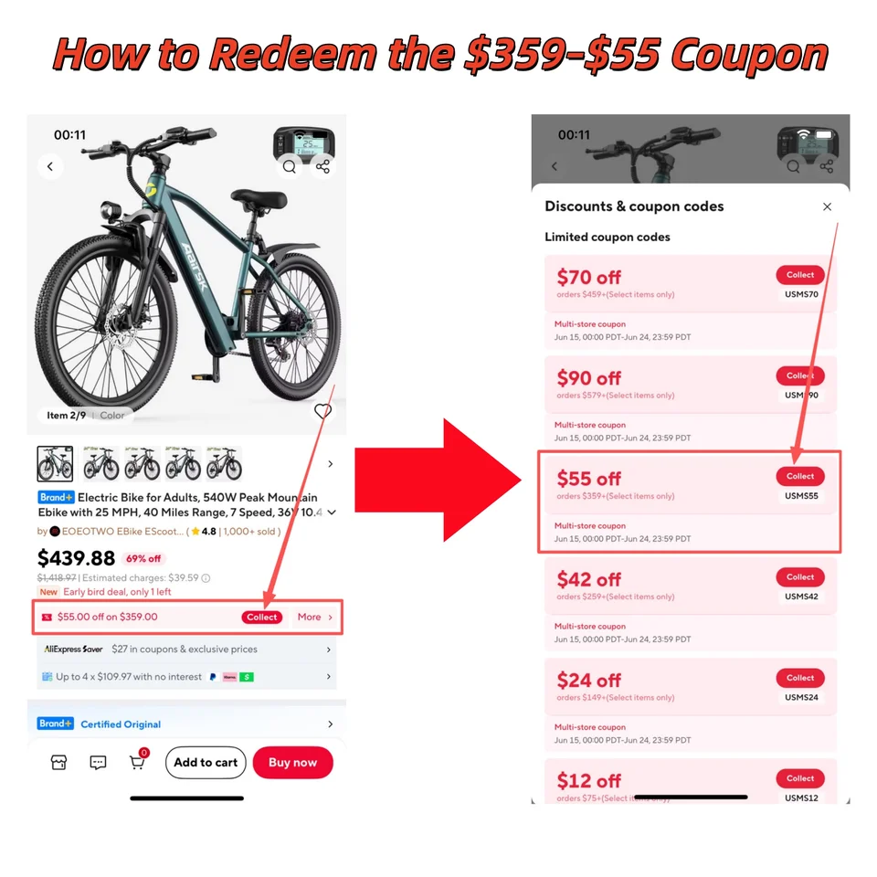 Electric Bike for Adults, 540W Peak Mountain Ebike with 25 MPH, 40 Miles Range, 7 Speed, 36V 10.4Ah Battery Ebike, 24''/26" Electric Bicycle for Commute image 6