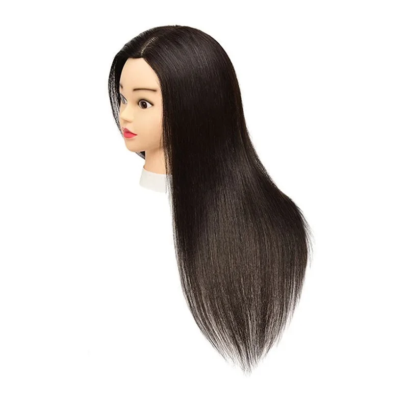 Tête de poupée modèle de tête ultraviolette, 100% vrais cheveux, faux modèle de tête humaine, tête de modèle d'apprentis, pratique de la embauet du repassage, 18 po