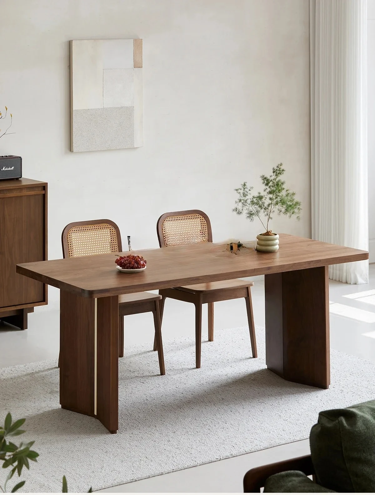 

Solid wood dining table North American black walnut retro thickened rectangular desk large board table dining table07