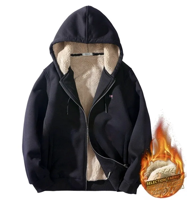 

Мужская зимняя утепленная толстовка из чистого хлопка с начесом из овечьей шерсти, спортивная повседневная, большого размера, теплая, на молнии, прямого кроя.
