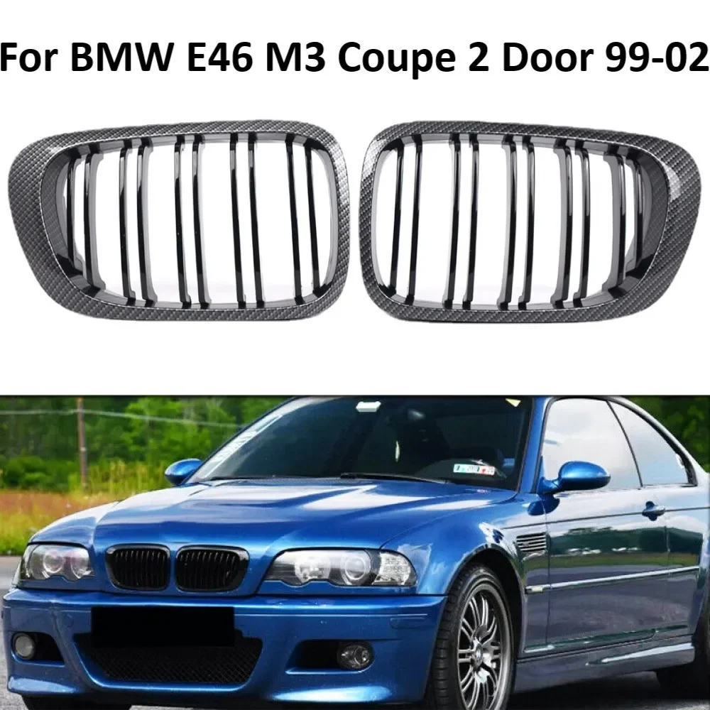 

For BMW E46 M3 Coupe 325Ci 1999 2000 2001 2002 51138208685 51138208686 Carbon Fiber Look Car Front Bumper Kidney Grill Grille