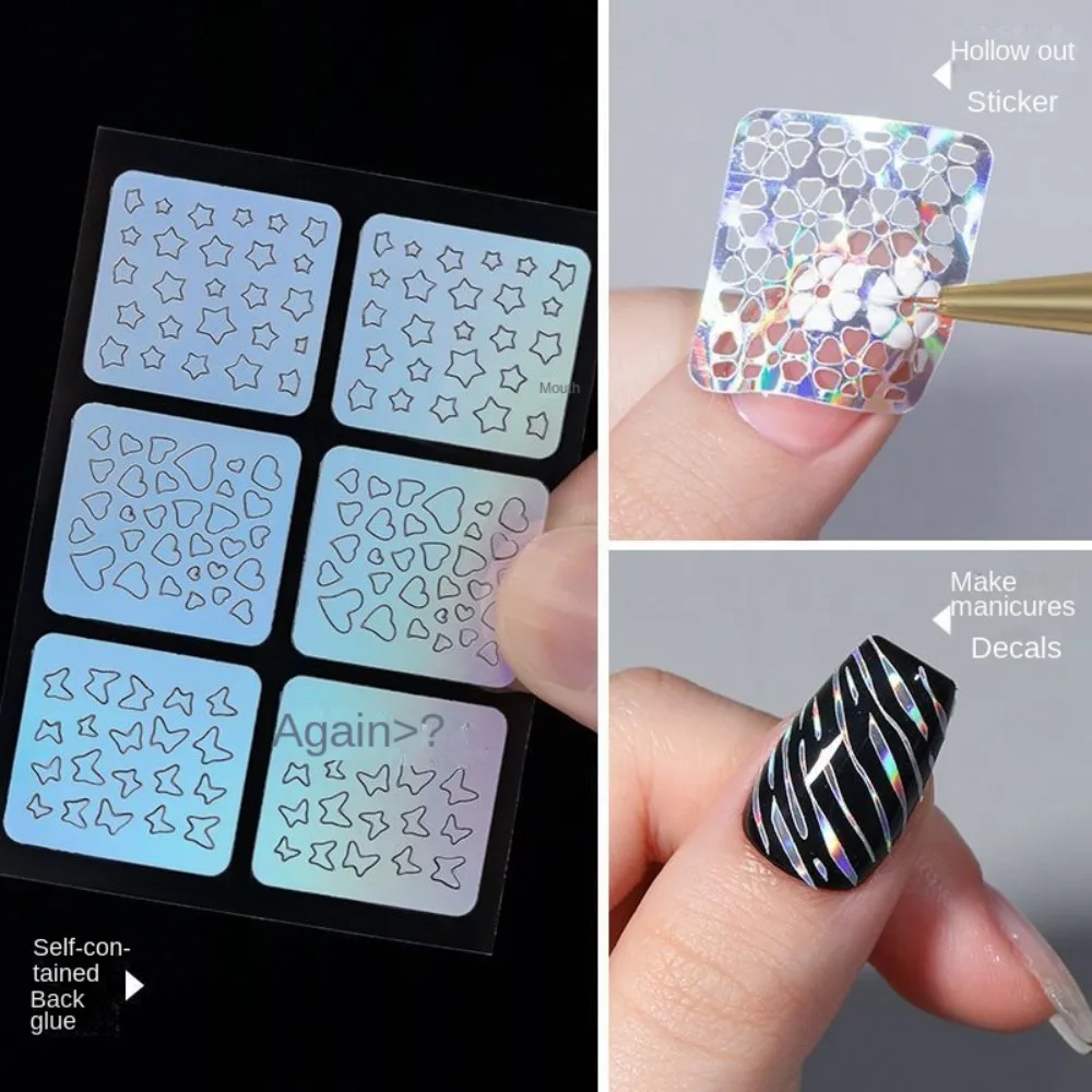 6/12/24/26pcs Laser Nail Sticker Set Holographic Adhesive Painting Template Long Lasting DIY Nail Art Decal Manicure Tool