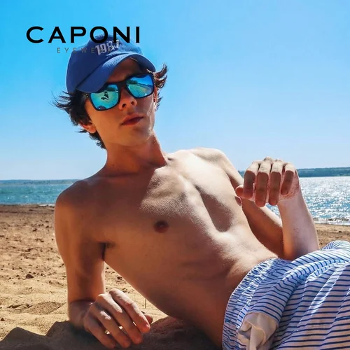 Imagen 2 del producto CAPONI-gafas de sol cuadradas polarizadas para hombre, lentes de sol masculinas con espejo azul, montura de TR-90, corte de rayos UV, Estilo Vintage, a la moda, CP9417