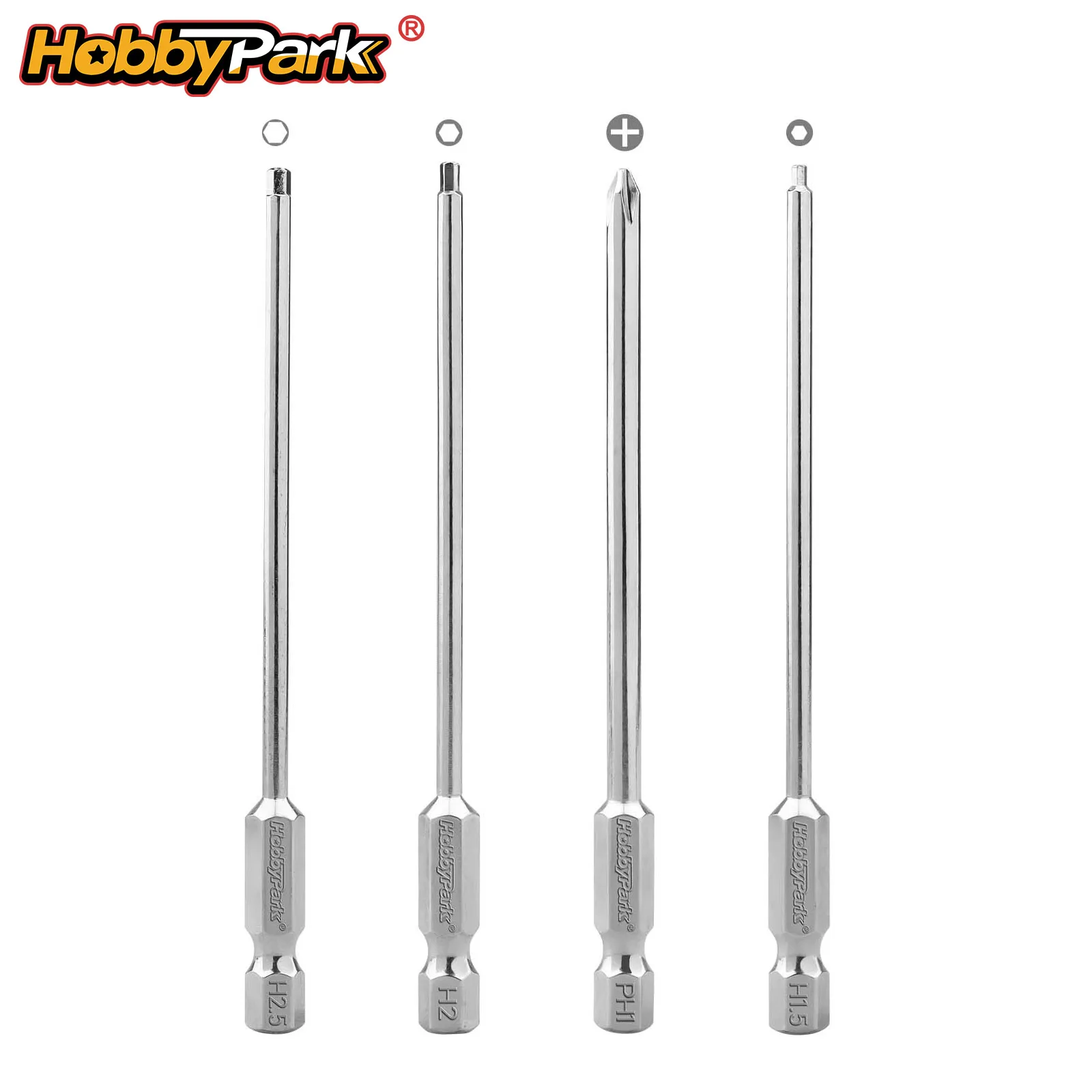 HobbyPark Magnetic Hex Key Bit Steel Hex Driver Bit 1.5mm 2.0mm 2.5mm 4.0mm 1/4 Inch Hex Shank