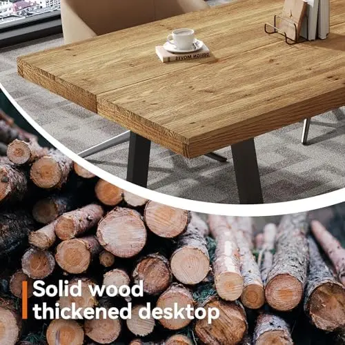 63" Industrial Executive Desk, Solid Wood Computer Laptop Desk with Strong Metal Legs, Study Writing Table Business view 5