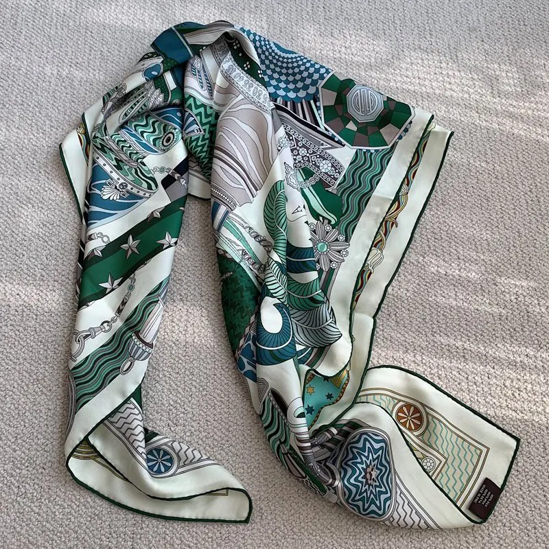 2024 Spring 100% Pure Silk Scarf Shawl Double Sided Womens Fashion Neckercheif Wraps Foulard 105*105cm