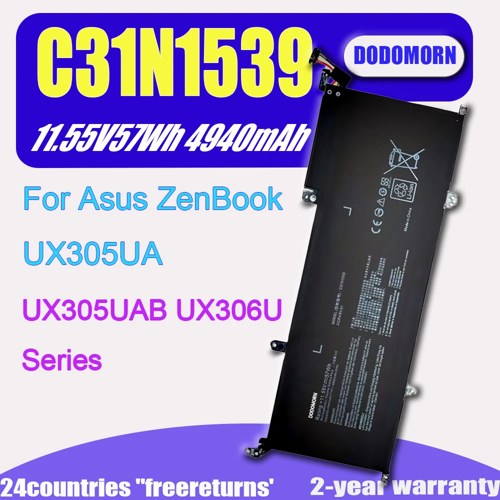

DODOMORN C31N1539 Laptop Battery For Asus ZenBook UX305UAUX305UAB UX306U Series Notebook Replace parts C31PN9H 0B200-01180200
