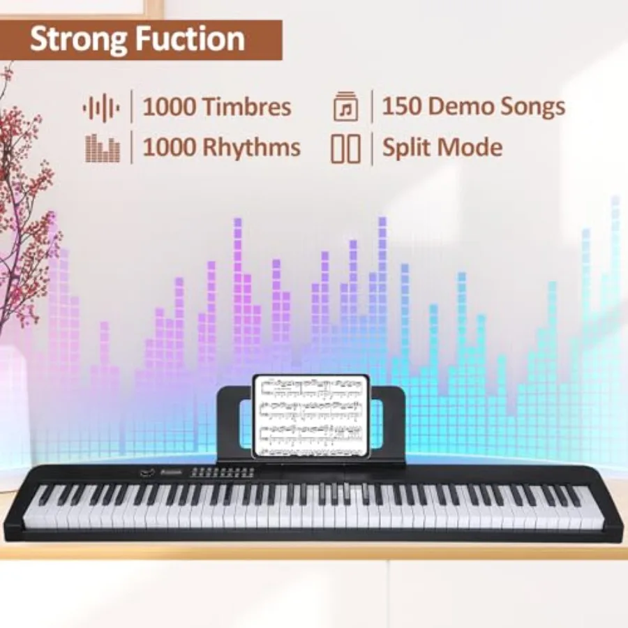 88 Key Piano Keyboard for Beginner Adults: Semi Weighted Keys, Black Finish, Includes Sustain Pedal, Power Supply, Stand, Carry