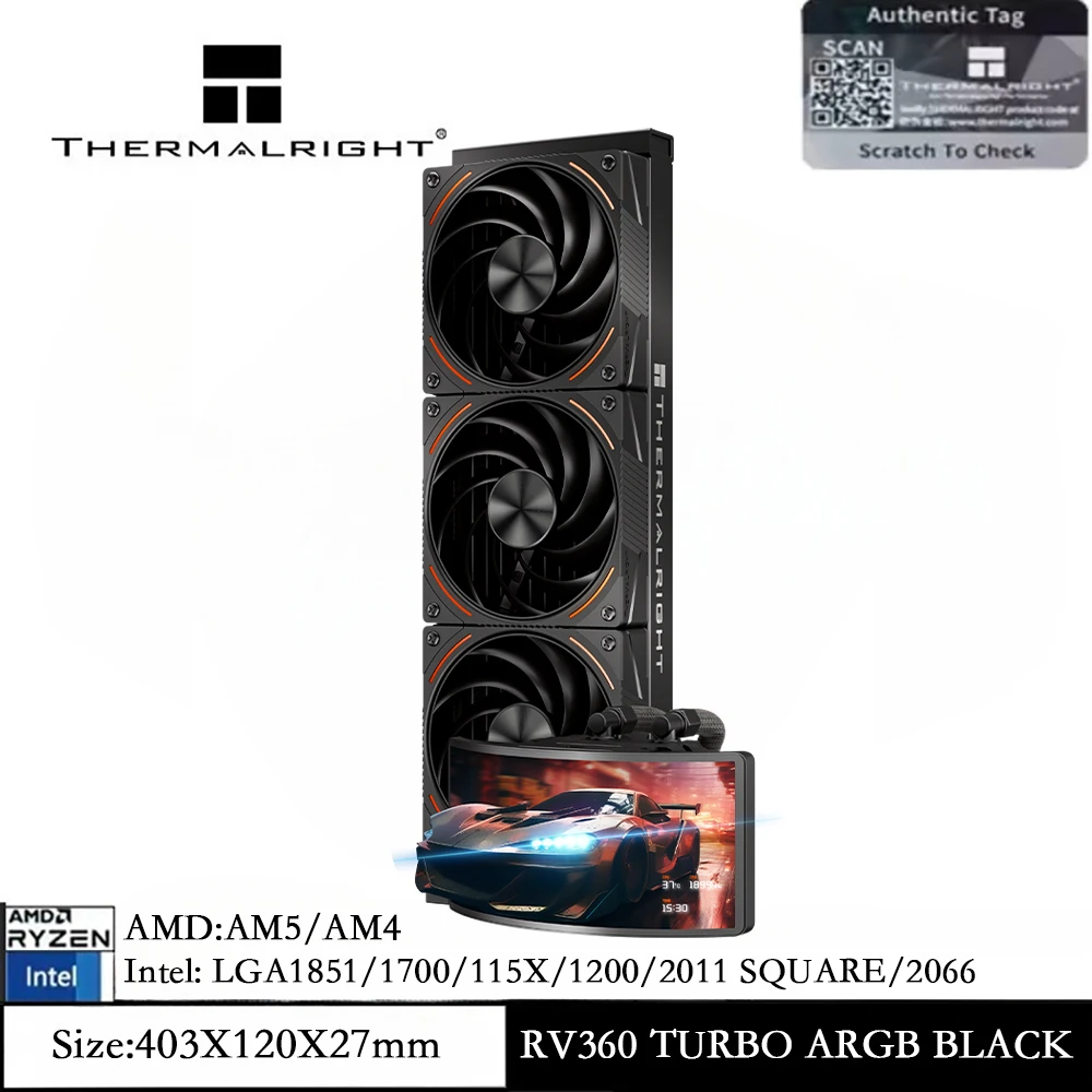 Thermalright Rainbow Vision 360 Turbo ARGB Refroidisseur à eau tout-en-un 360 mm, CPU à refroidissement par eau, installation DIY, écran incurvé 2K de 6,67 pouces, LGA 1851/1700/AM5