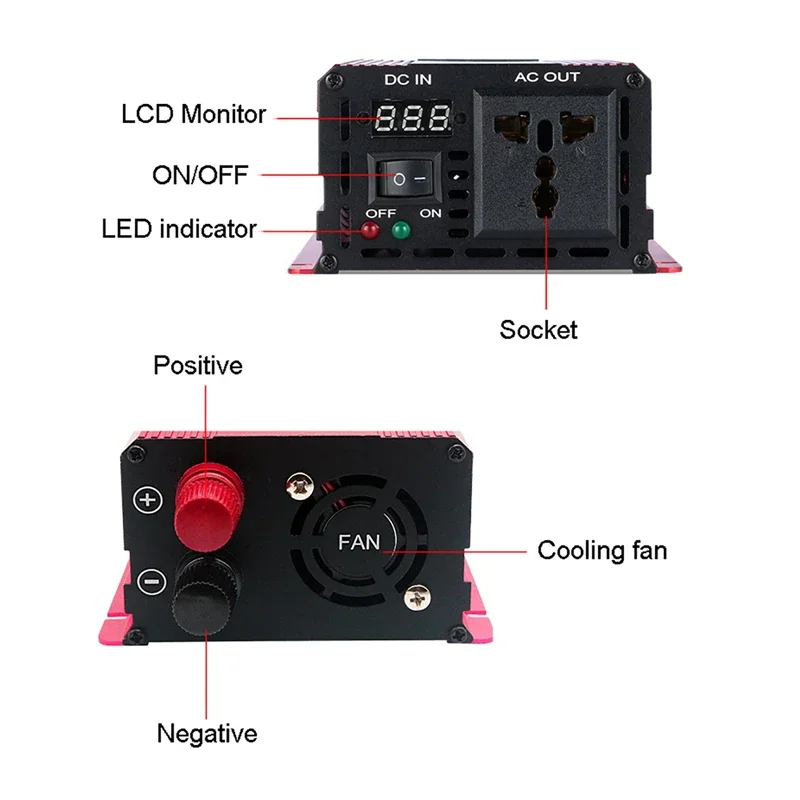 Pure Sine Wave Inverter 60HZ DC 12V To AC 110V Voltage 1000W 1600W 2200W 3000W Transformer Power Converter Solar Car Inverter