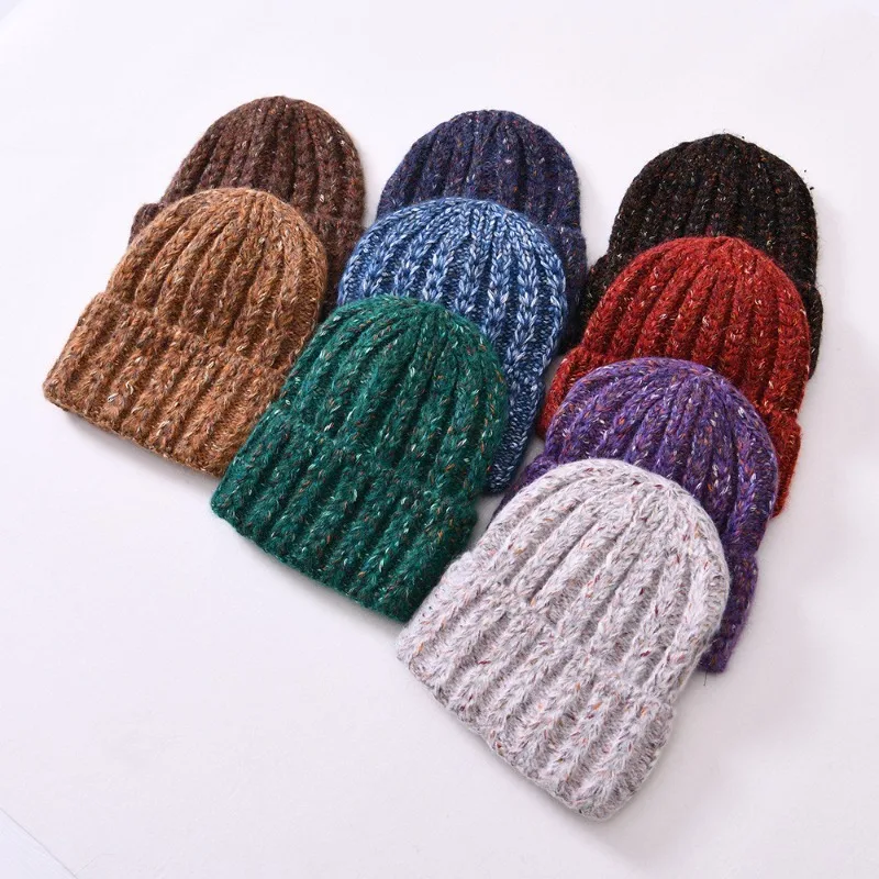 Men and Women Mixed Color Pullover Knitted Hat Wool Blended Striped Cold Hats Winter Warm Ear Protection Skull Beanie Caps