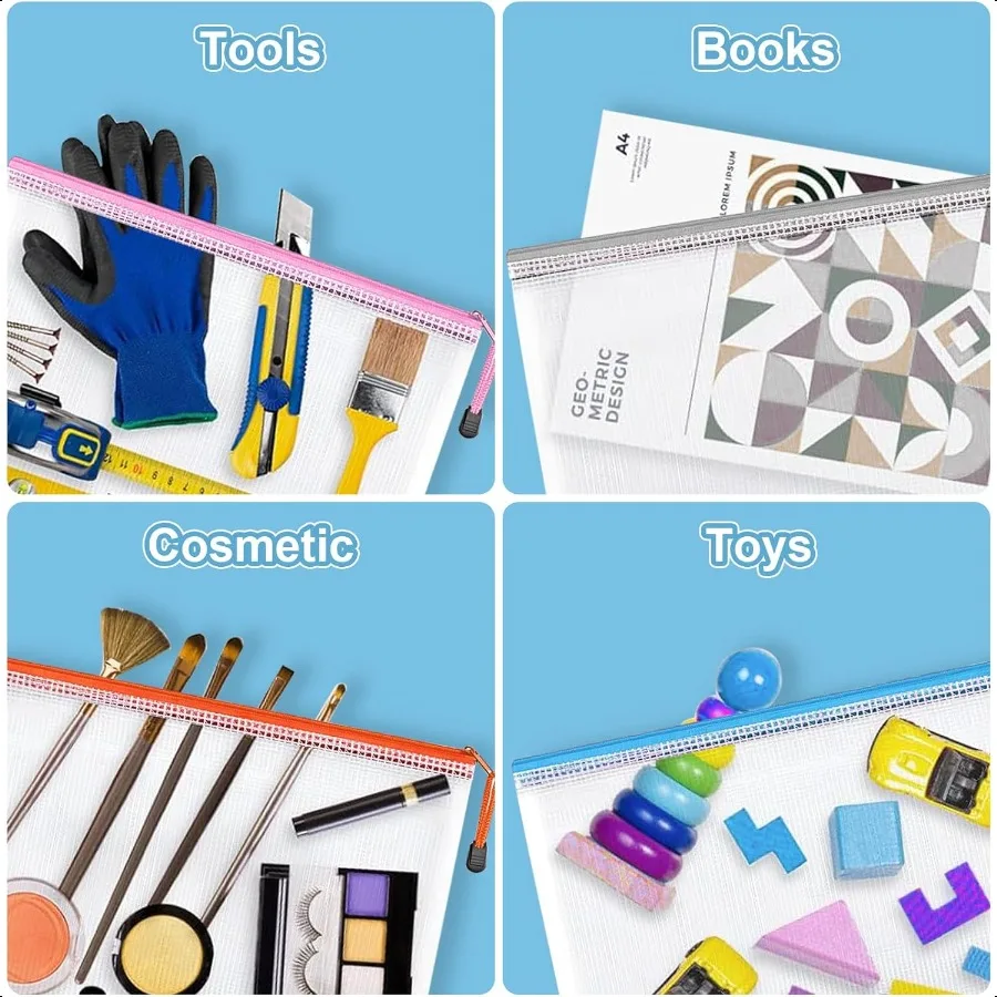 أكياس شبكية بسحاب، أكياس بسحاب، أكياس شبكية بسحاب لتنظيم أكياس التخزين للوازم المكتبية، ألغاز ولوحة ألعاب Sto