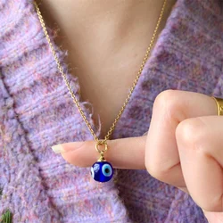 Fashion Blue Evil Eye Choker Necklace for Women Lucky Turkish Jewelry Copper Clavicle Chain Party Wish Card Gift Collar