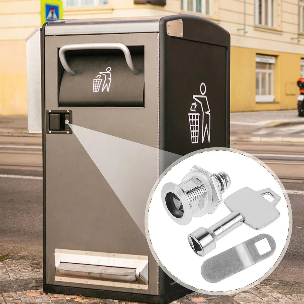 

2 set Trash Can Lock Key Lid Outdoor Automatic Triangle metal triangular key cylinder lockable trash can