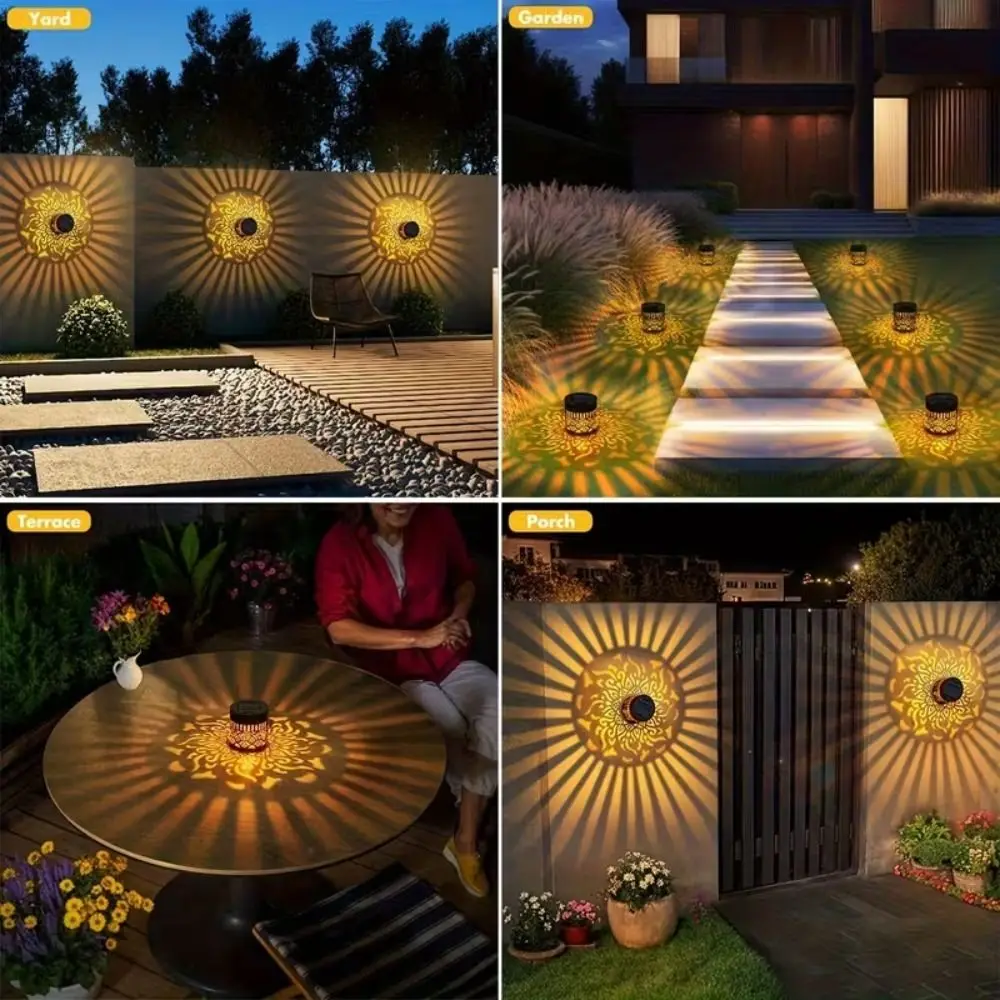 Sunflower Mandala Solar Wall Lamp LED Metal Garden Decorative Light Hollow Pattern Waterproof Fence Wall Light Courtyard Home