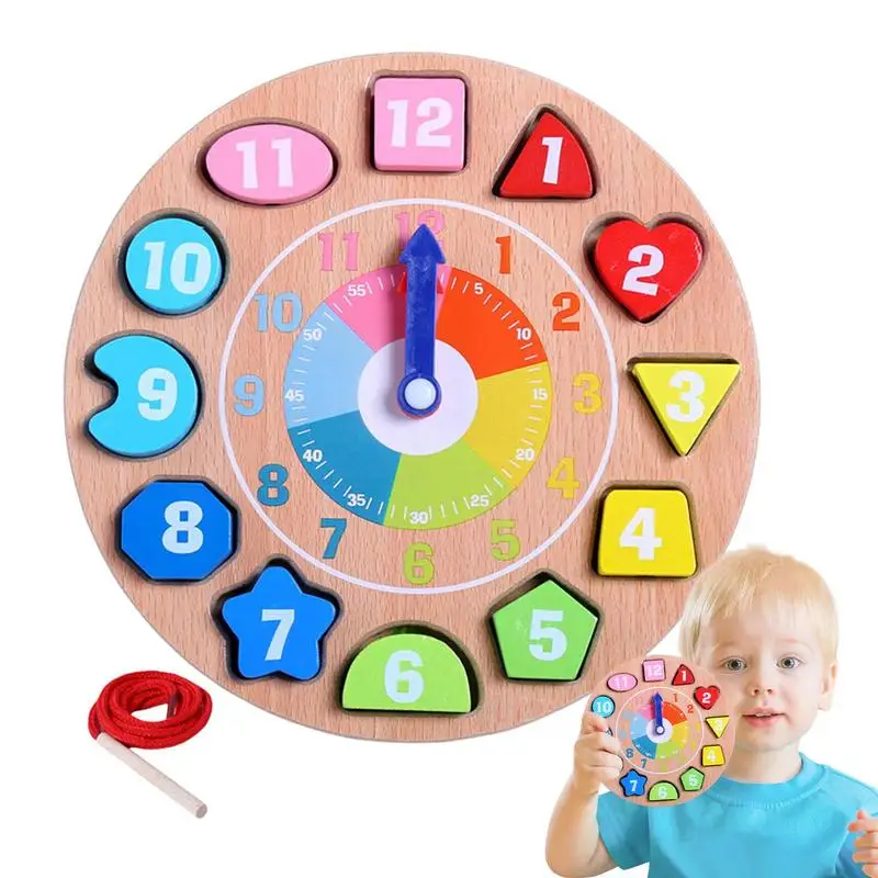 

Kids Learning Clock Color Shape Recognition Toy Toddler Developmental Toy Wood For Boys Girls Learning To Tell Time Clock
