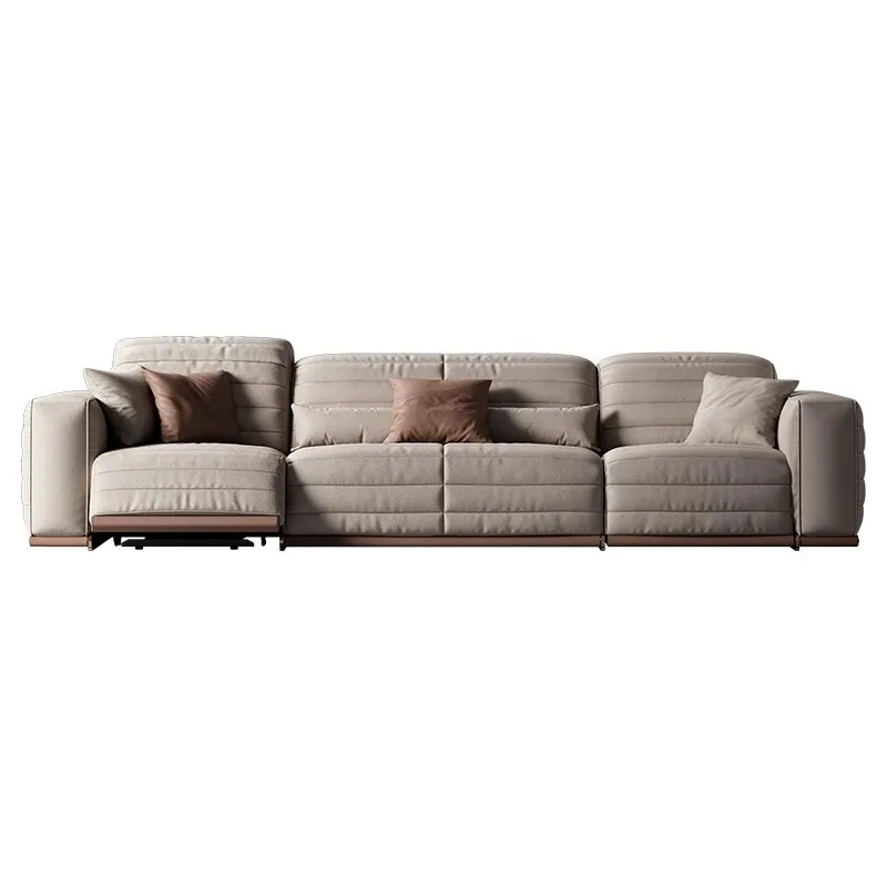 Functional sofa villa living room straight row multi-functional electric fabric sofa, Italian all-leather sofa