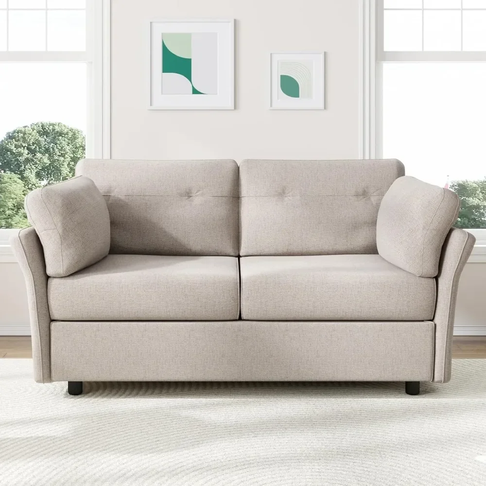 

l Sofa 57" Small CouchLinen Sofa Small Sofa With 2 BolsterPillows For Apartment L