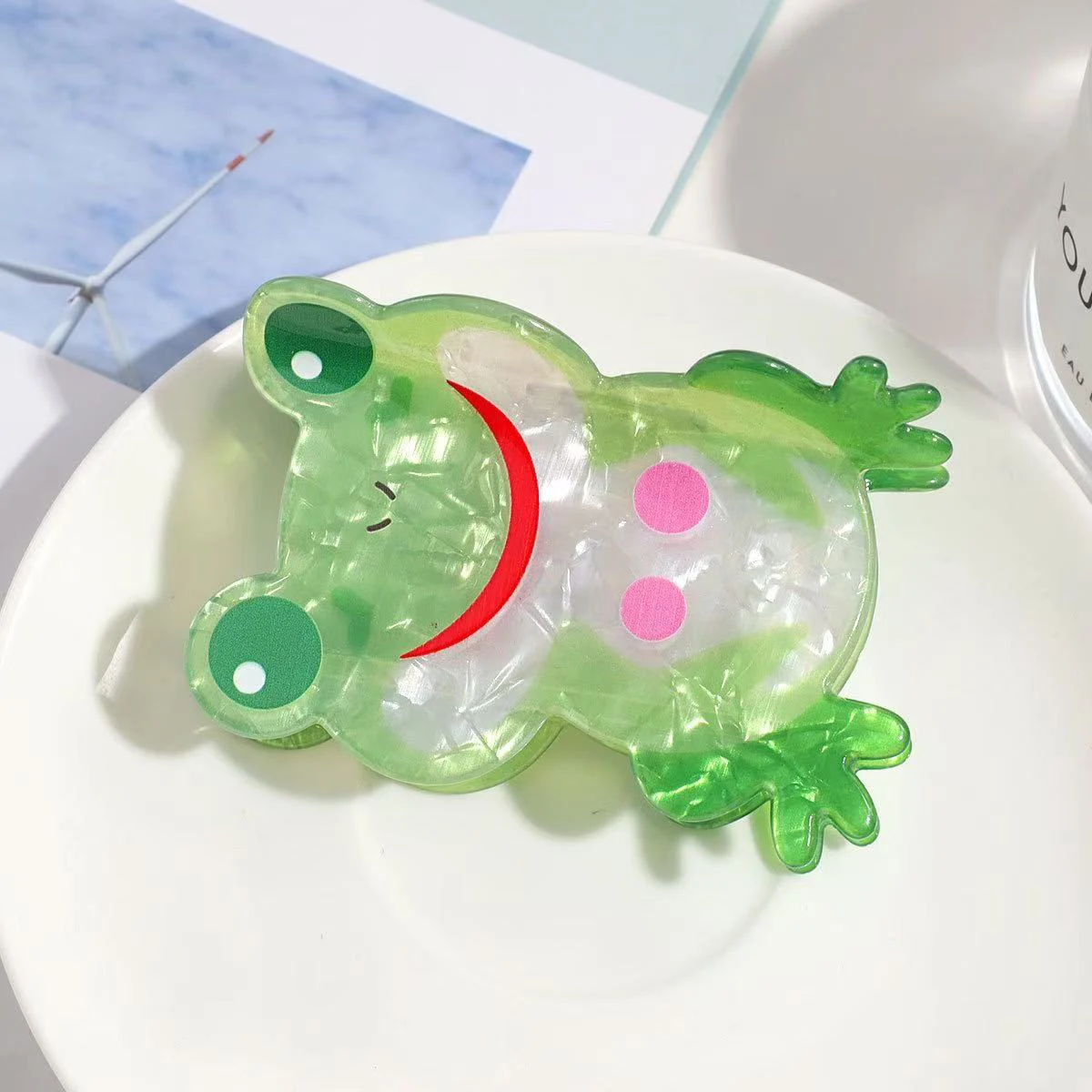 1 Stück Cartoon-Frosch-Haarspange, lustige, kreative Tier-Acetat-Haarspange, wilde mittlere Halb-Haarspange, Haar-Accessoire – Detail 4
