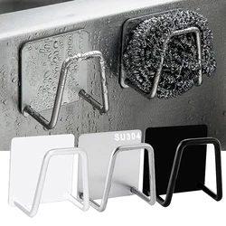 1Pc Kitchen Stainless Steel Sink Sponges Holder Self Adhesive Drain Drying Rack Kitchen Wall Hooks Accessories Storage Organizer