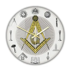 The Masonic Exchange White Square Compass Masonic Symbols Wall Clock Freemason Fancy Home Decor Clock Silent Quartz Wall Watch