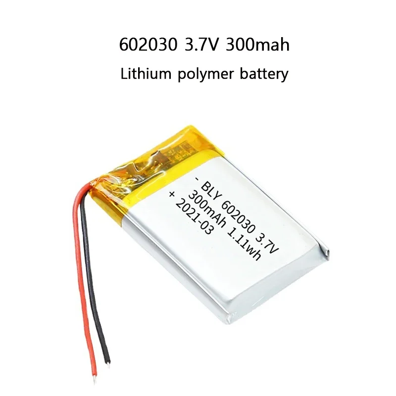 3.7V 300mAh 602030 polymer lithium ion rechargeable battery for Consumer electronics toys LED lights bluetooth speakers