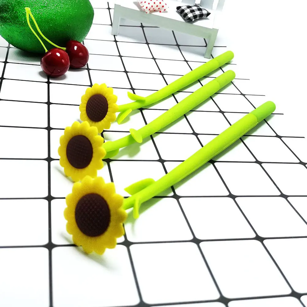 

6Pcs Sunflower Gel Pens Cute Silicone Writing Pens for Students Office Smooth Writing Fine Point Colorful Pen Set