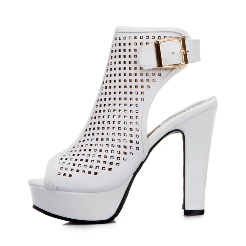 Peep Toe Summer Ankle Boots For Women Fashion Buckle High Heels Sandals Female Platform Red White Yellow Party Dance Shoes Lady