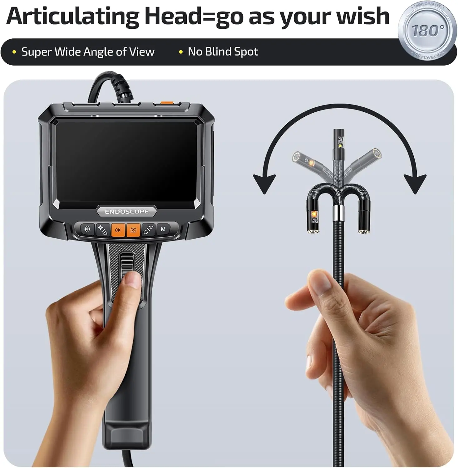 توضيح Borescope مع الضوء، Elecshion 5 بوصة IPS شاشة كاميرا المنظار ثنائية الاتجاه مع كاميرا ثعبان 3.9 مم #4