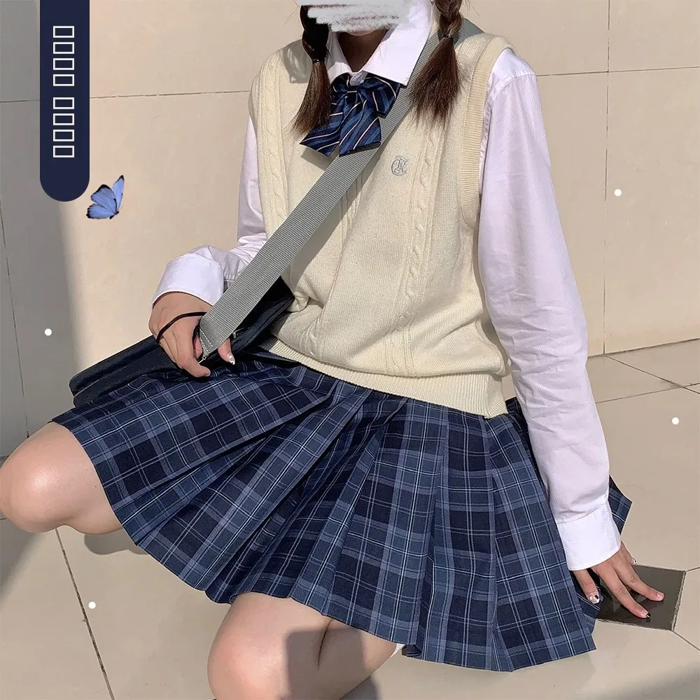 

Юбка JK в синюю клетку, с завышенной талией, силуэт А-силуэт, в стиле школьной формы, высокое качество, женская мода
