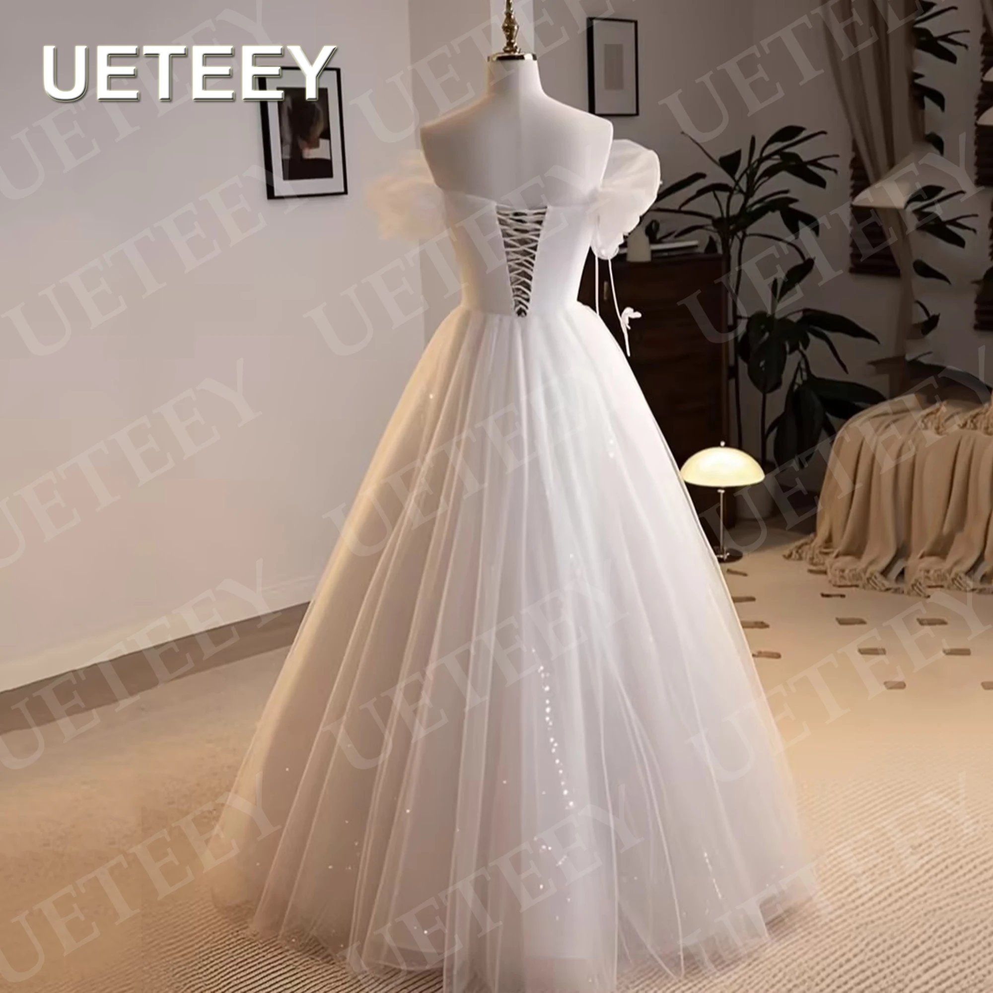 UETEEY Sparkly Princess Wedding Dresses Off Shoulder 3D Butterfly A Line Tulle Sweetheart Bridal Gowns Floor Length Customized