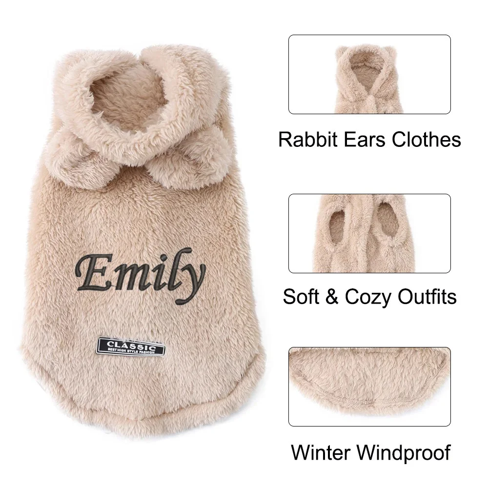 شخصية مطرزة اسم لينة الصوف الحيوانات الأليفة هوديي معطف مقنعين سترة للكلاب الصغيرة/المتوسطة القط شتاء دافئ الخريف الحيوانات الأليفة سترة #1