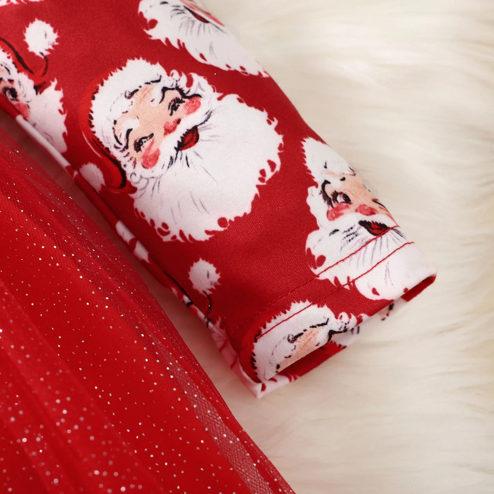 Christmas Infant Girls Dress Autumn Winter Long Sleeve Costumes Santa Prints Tulle Dresses Bow Tie Fluffy Princess Dress 1-6Ys