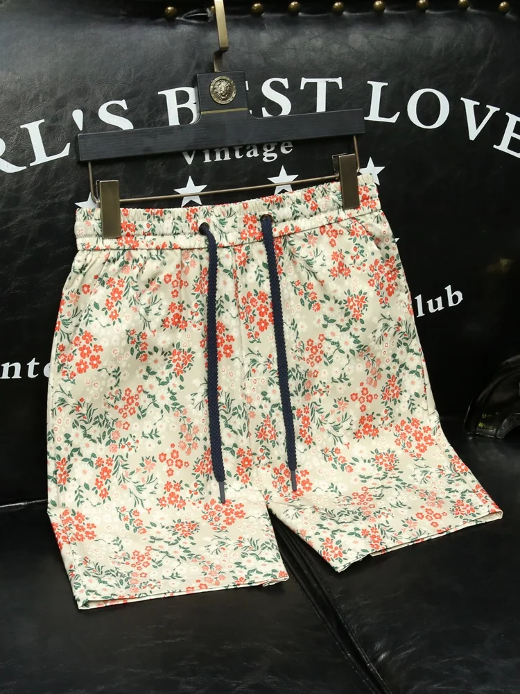 Fashionable Floral Print Men's Shorts Lightweight Breathable Five-Quarter Length Elastic Waist Urban Style Summer New Arrival