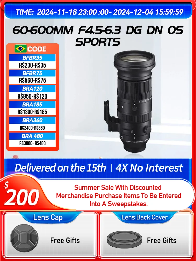 Sigma 60-600mm F4.5-6.3 DG OS HSM Sports Full Frame Zoom UltraTelephoto Digital SLR Camera Lens for Sony Canon Nikon 60 600（Used