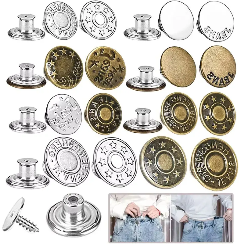 5/10/20 Stück Jeansknöpfe zum Austausch, 17 mm, ohne Nähen, abnehmbare Metallknöpfe, Druckknöpfe für Jeans, Reparatur von Jeans, Bekleidungszubehör