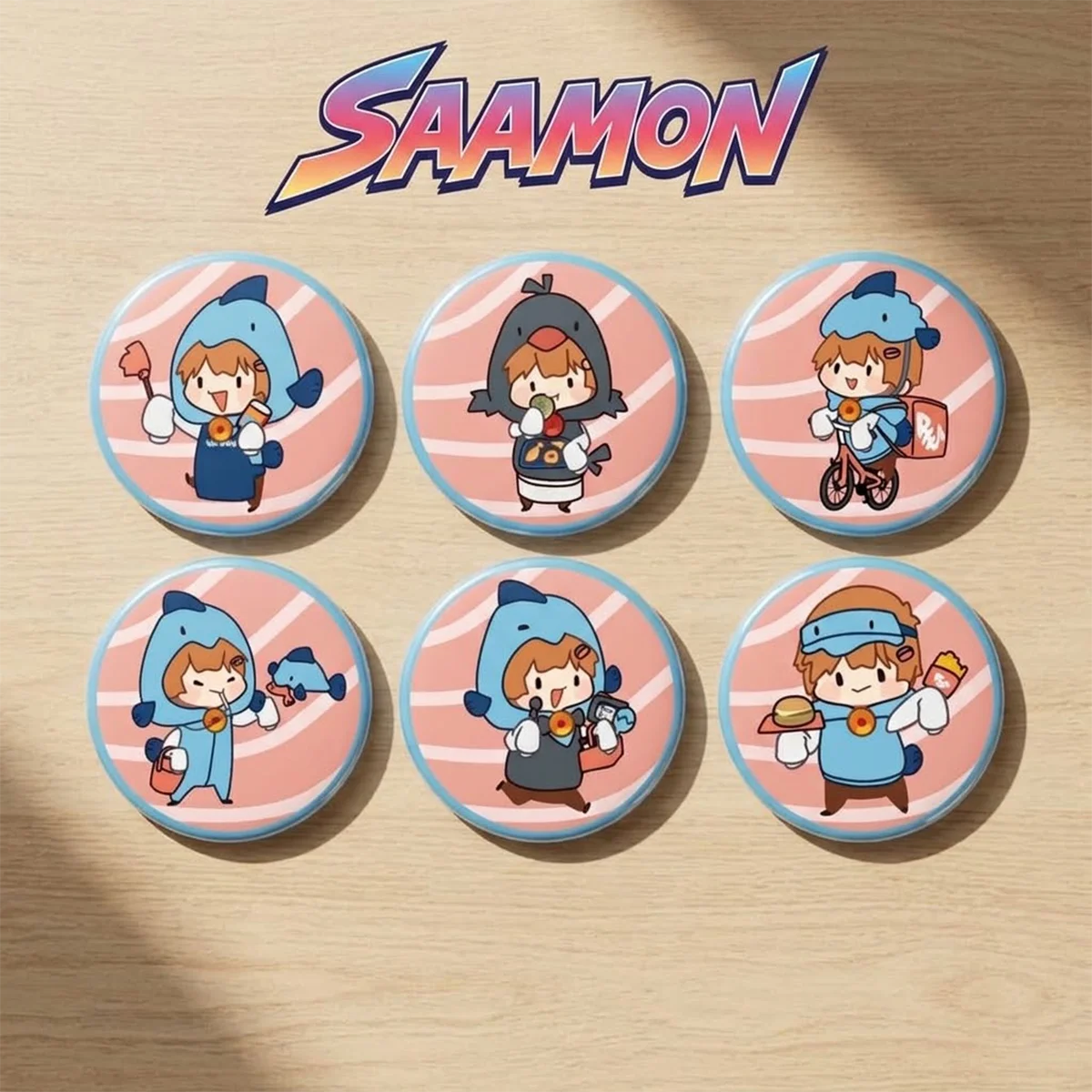 Anime Saamon Saa 6cm Badge Combo Halloween Present Anime Pin Manga Merch Wall Display Keychain