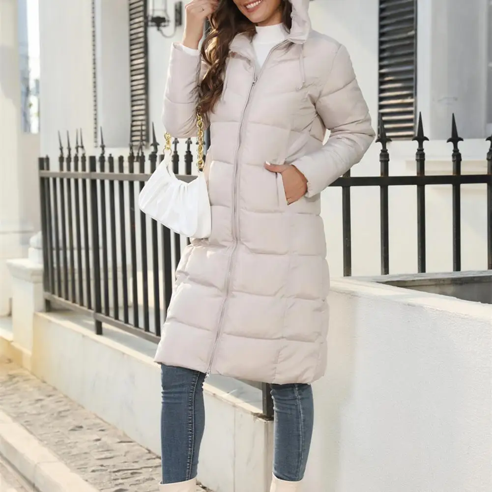 2024 Women Down Padded Parkas Thick Winter Coat Drawstring Zipper Closure Cotton Padded Jacket Solid Color Long Type Down Jacket