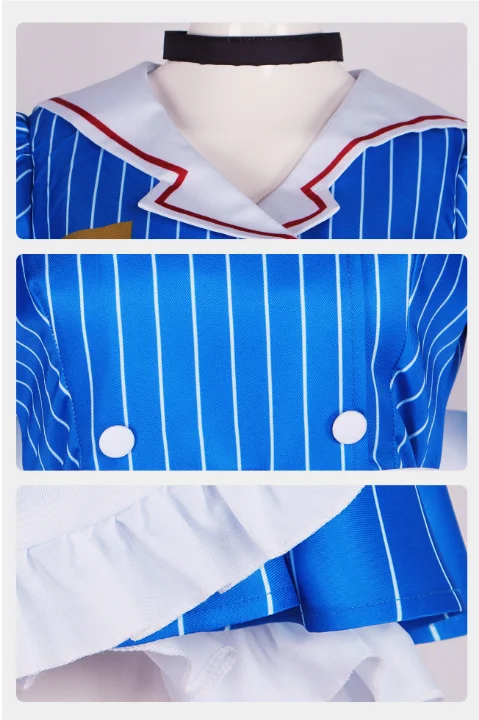 Blue Striped Maid Dress with Apron & Bow – Perfect for Halloween, Anime Con & Themed Party (Women & Teens) - view 4