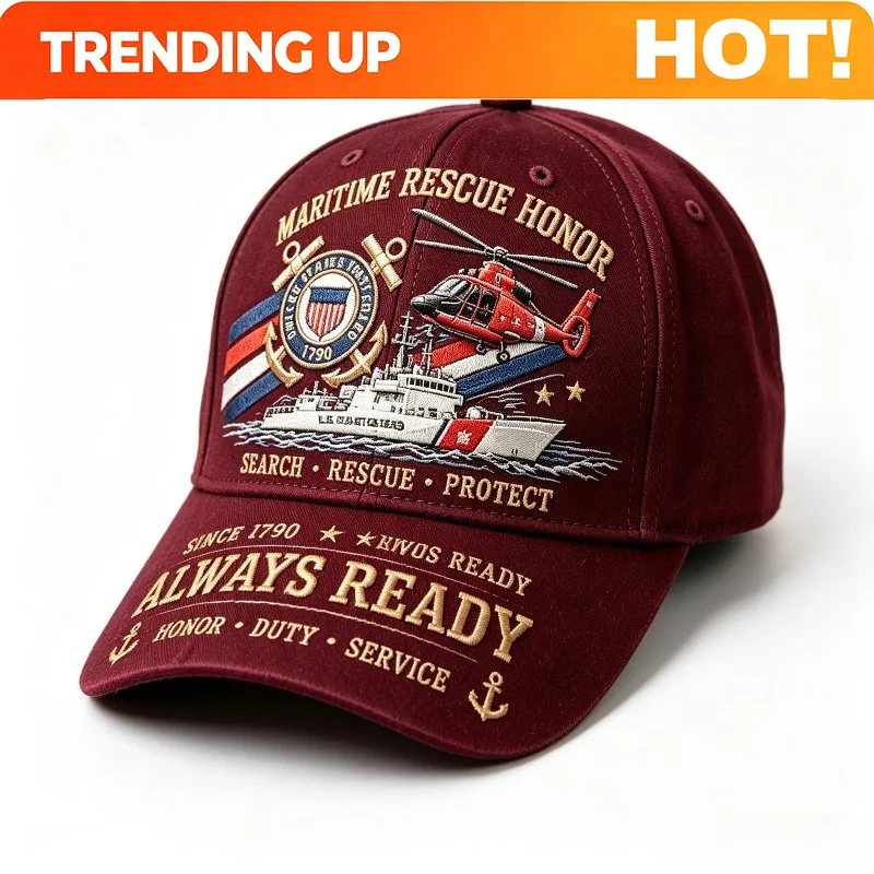 Customization Maritime Rescue Honor Themed Baseball Cap, Patriotic Sea-Service Pattern Adjustable Unisex Dad Hat, Casual Sun Hat