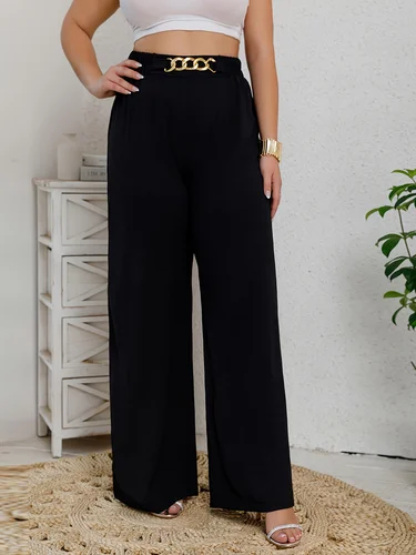 Imagen 1 del producto Pantalones elegantes de pierna ancha para mujer con detalle de cadena dorada, pierna recta holgada, prendas de vestir informales a la moda, pantalones largos