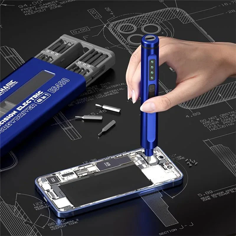 ABVJ-48Pcs A2 سبائك الصلب بت ES480 مفك كهربائي مع مصباح ليد للكمبيوتر الهاتف تفكيك طقم أدوات إصلاح عدة