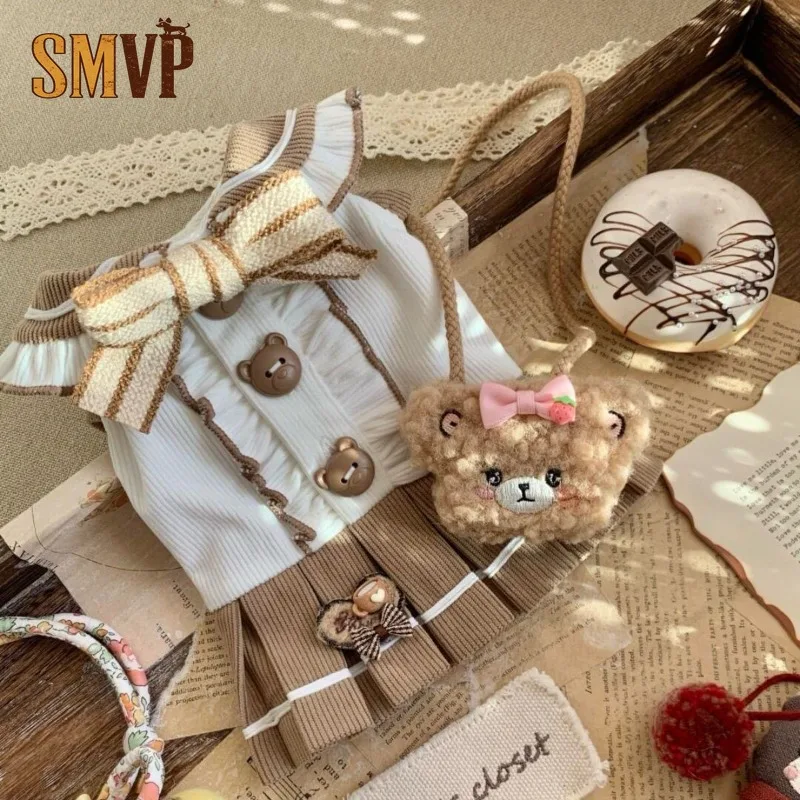 

Autumn Pet Princess Dress with Bow and Bear Accent Soft Dress Outfit for Small Dogs and Cats Ideal for Fall and Daily Wear